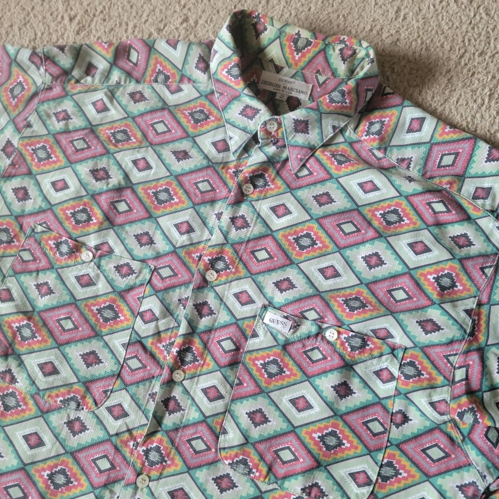 Vintage GUESS by GEORGES MARCIANO Made In USA Large Shirt Short Sleeve Southwest